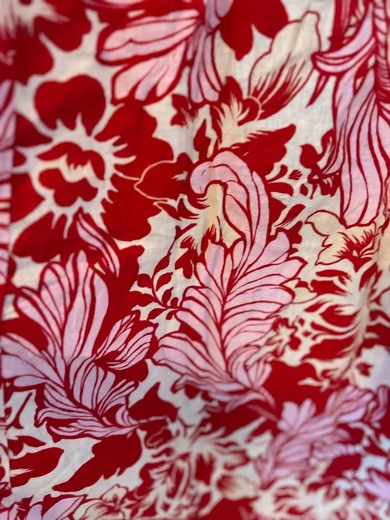 Abercrombie & Fitch Beaded Flowy Floral Red Pink Midi Dress Linen Blend Size XL - Picture 11 of 13